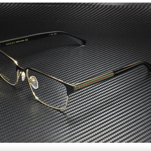 GUCCI Rectangular Black Gold Demo Lens 58 mm Men's Eyeglasses - Picture 1 of 5